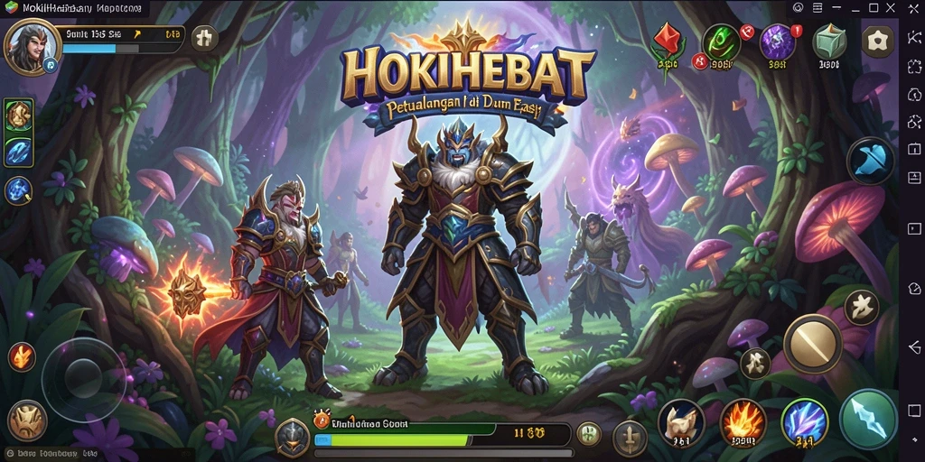 Tampilan gameplay HOKIHEBAT dengan karakter petualang yang unik.