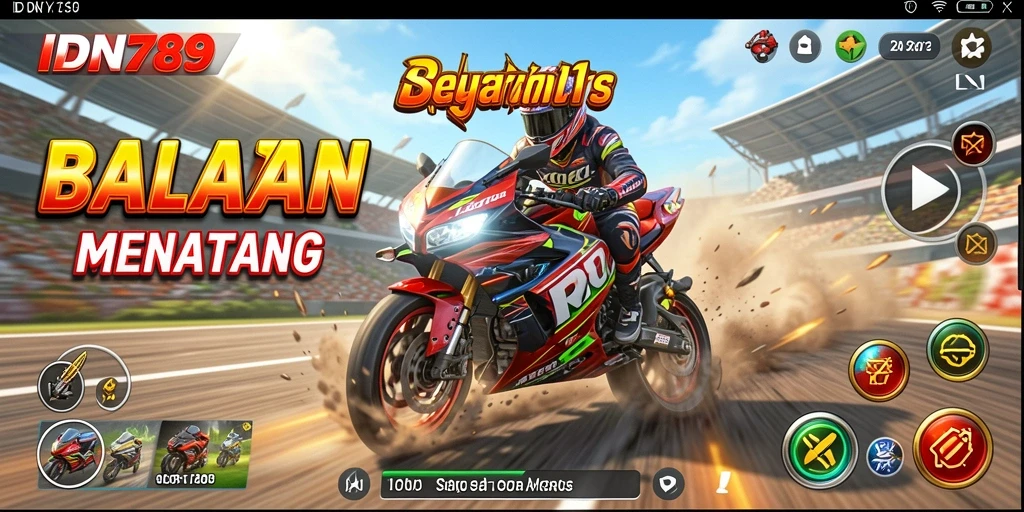 Screenshot IDN789 menampilkan aksi balapan motor di lintasan.
