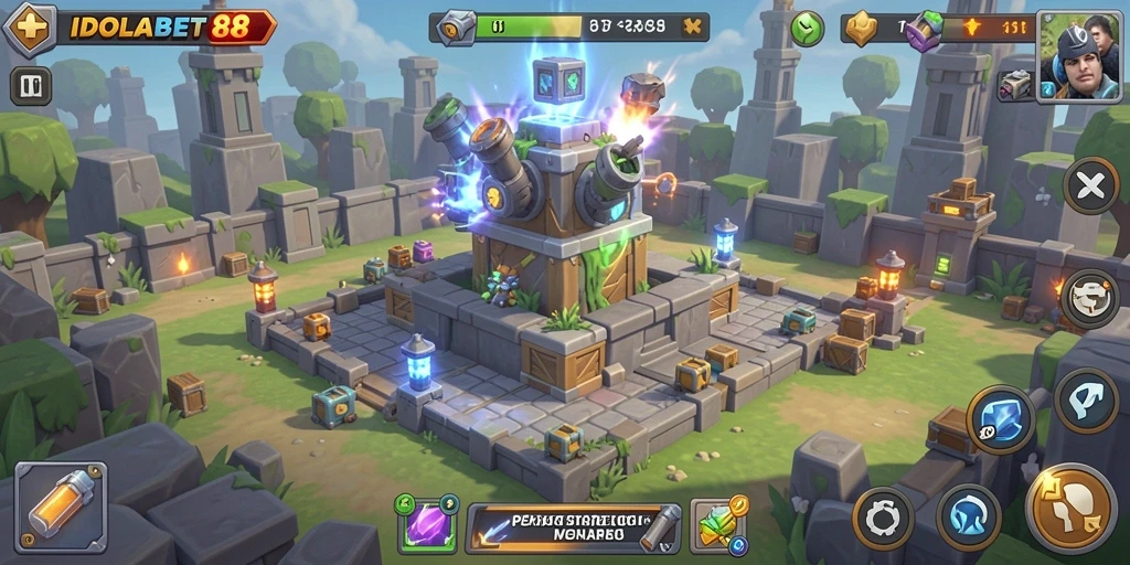 Tampilan gameplay strategis dalam IDOLABET88 Tower Defense.