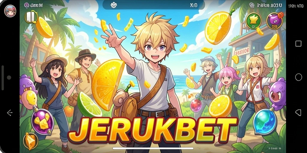 Tampilan gameplay seru JERUKBET dengan karakter anime menarik.