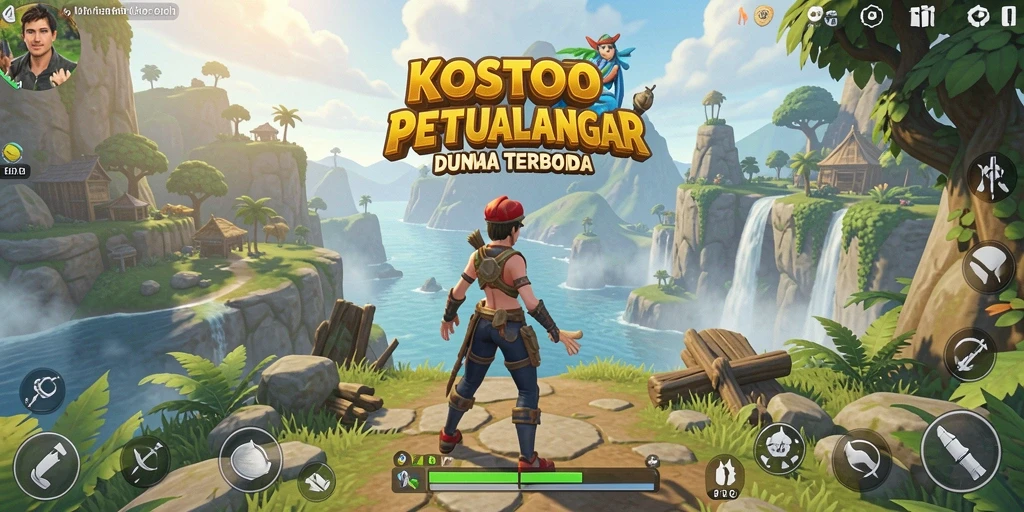 Screenshot gameplay KOSTOTO menampilkan petualangan di dunia terbuka.