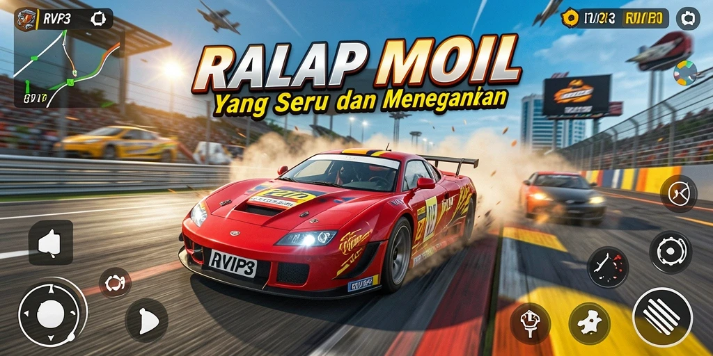 Tampilan gameplay seru dalam balapan mobil di RVIP3.
