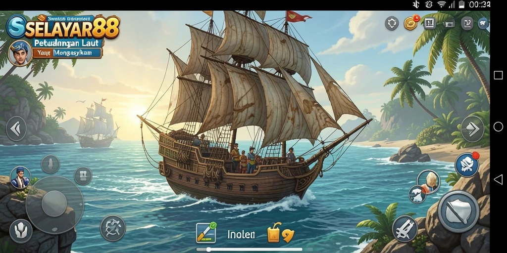 Tangkapan layar gameplay SELAYAR88 memperlihatkan aksi berlayar yang mendebarkan di laut.