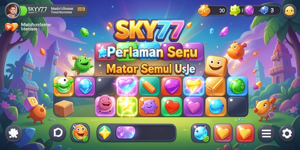 Tampilan gameplay SKY77 yang menampilkan kombinasi permata berwarna-warni.